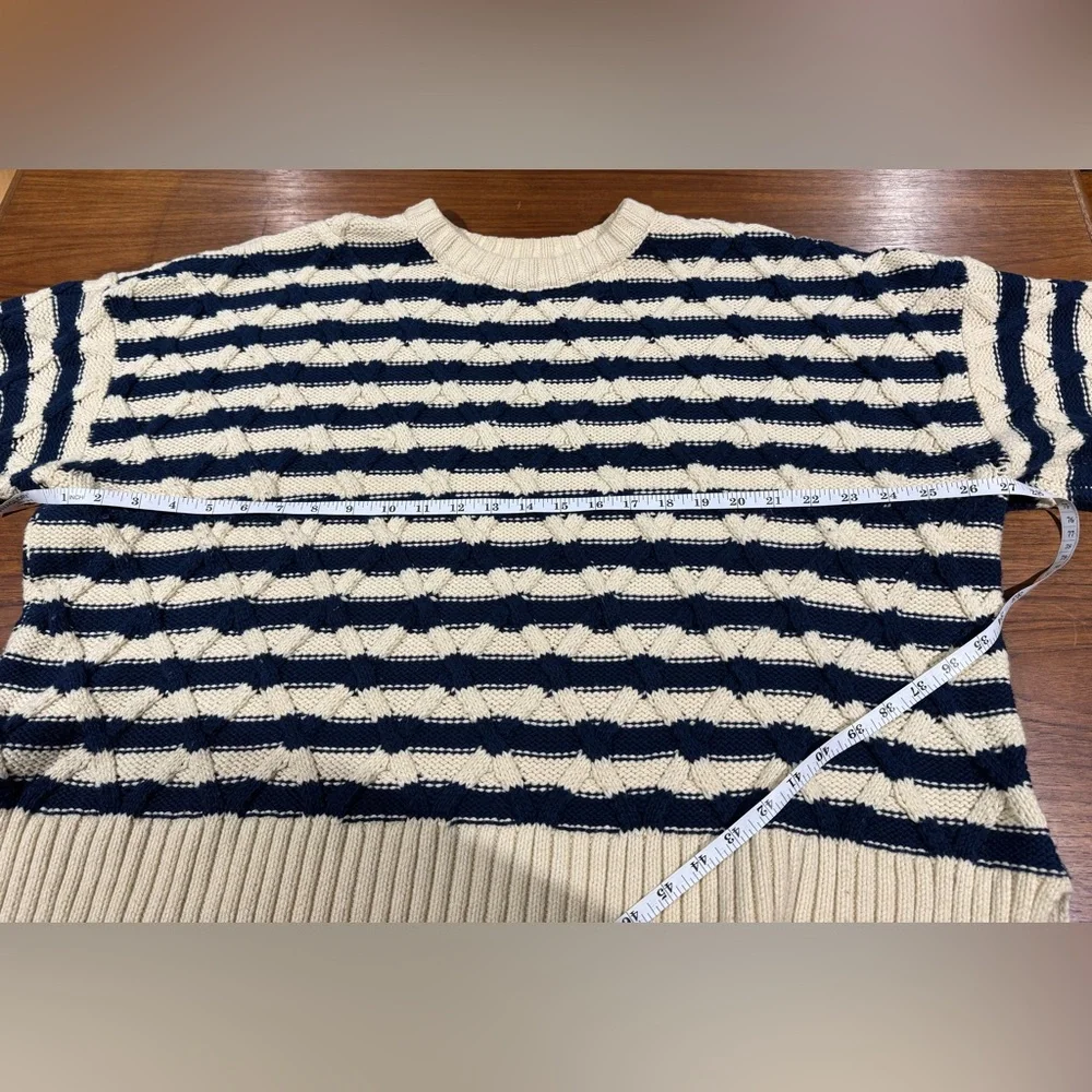 Madewell Cable-Knit Oversized Sweater in Stripe White and Navy Blue‎ Size XL